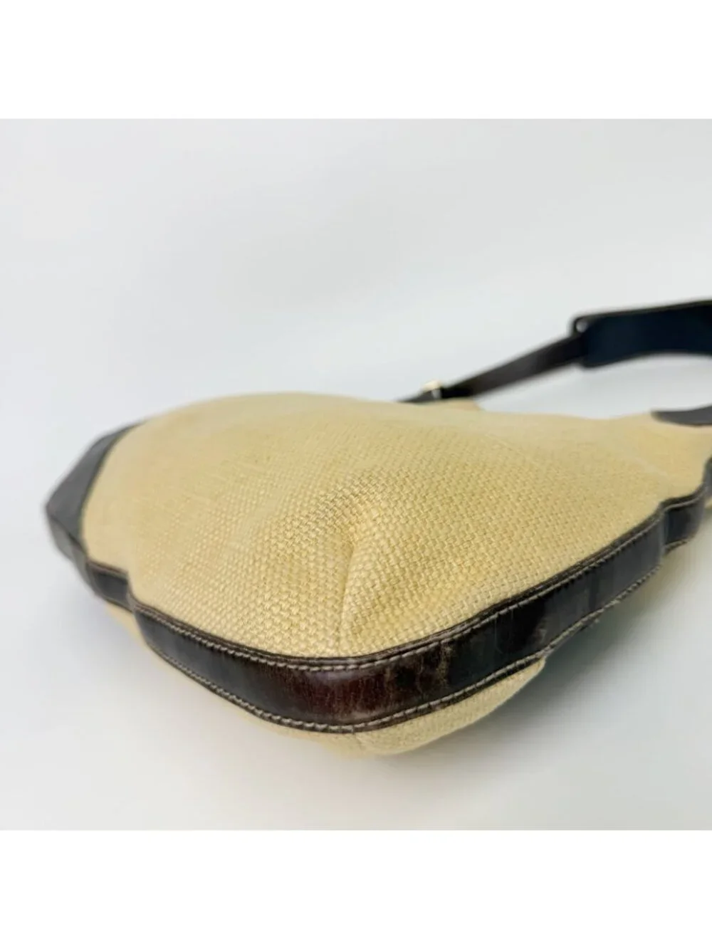 Gucci Horsebit Canvas Hobo Shoulder Bag Beige Brown Gold Vintage